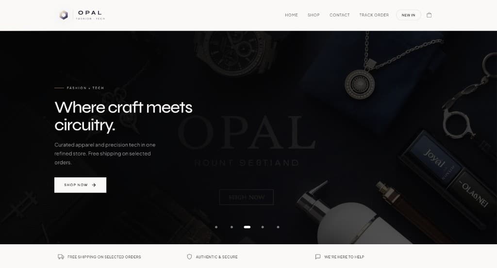 OPAL Fashion × Tech storefront hero and navigation