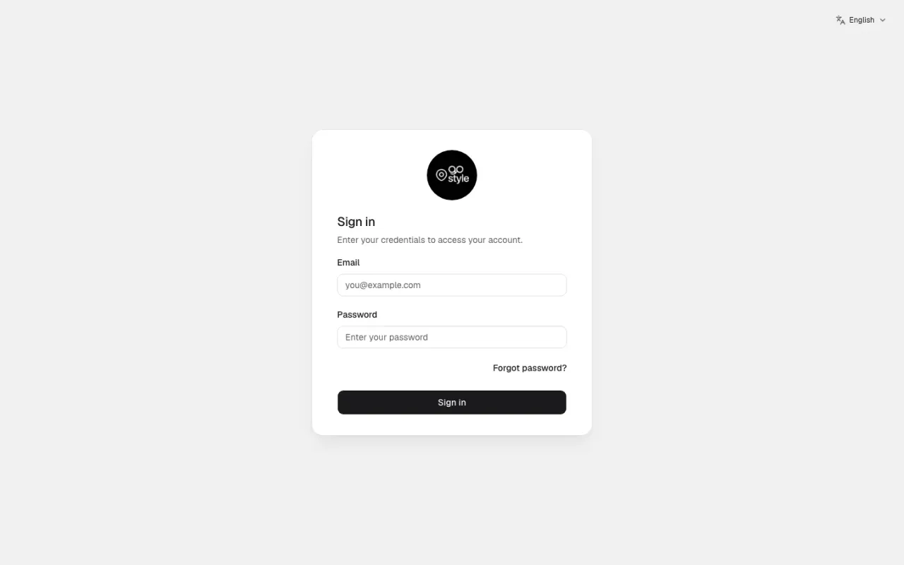 The Go Style Business sign-in page at business.gostyle.uk, the product's only public page